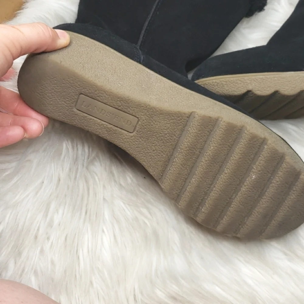LANDS END Chalet Short Boots Faux Fur wedge 7B